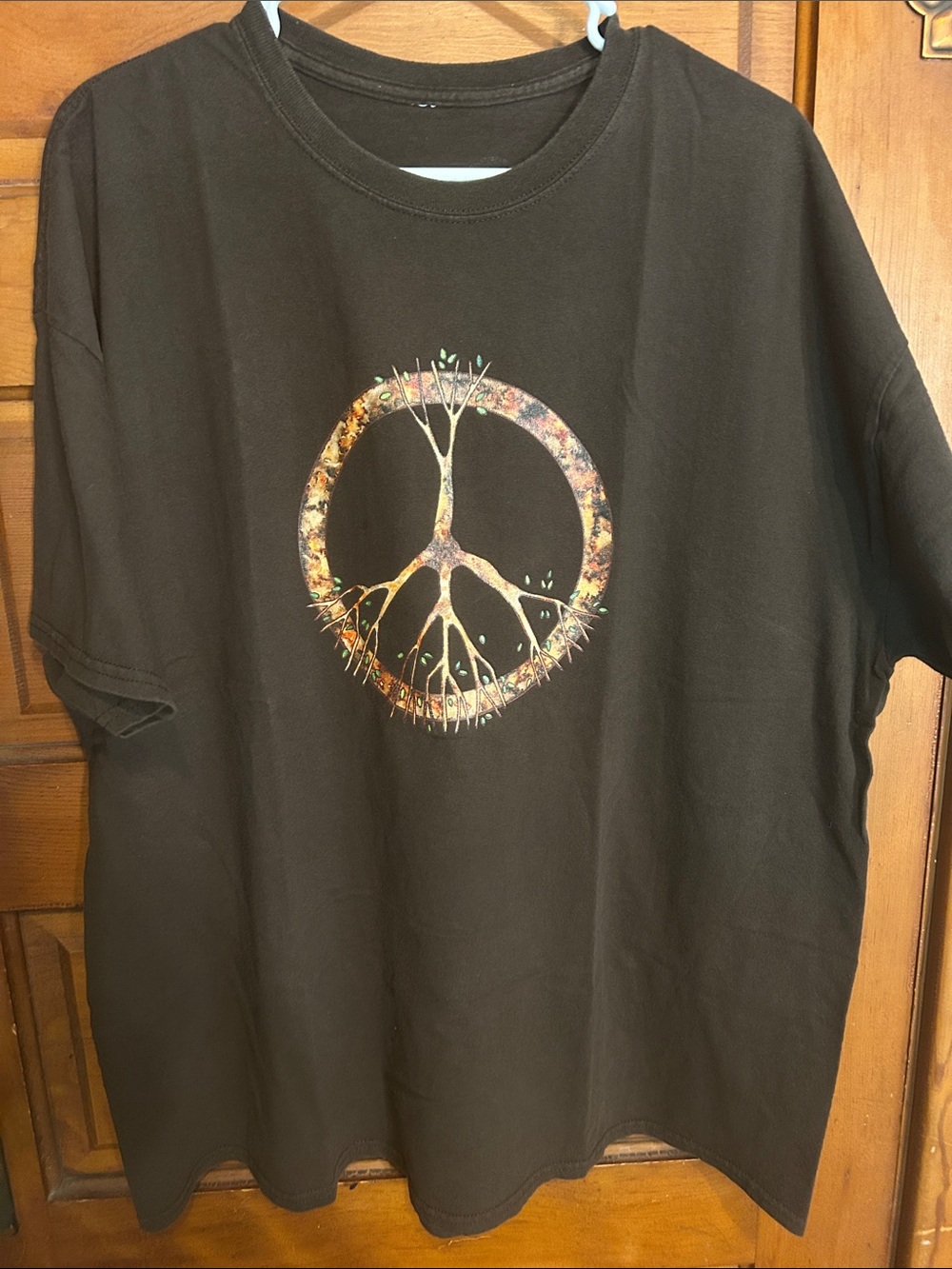 Black Graphic Peace Tree T-Shirt